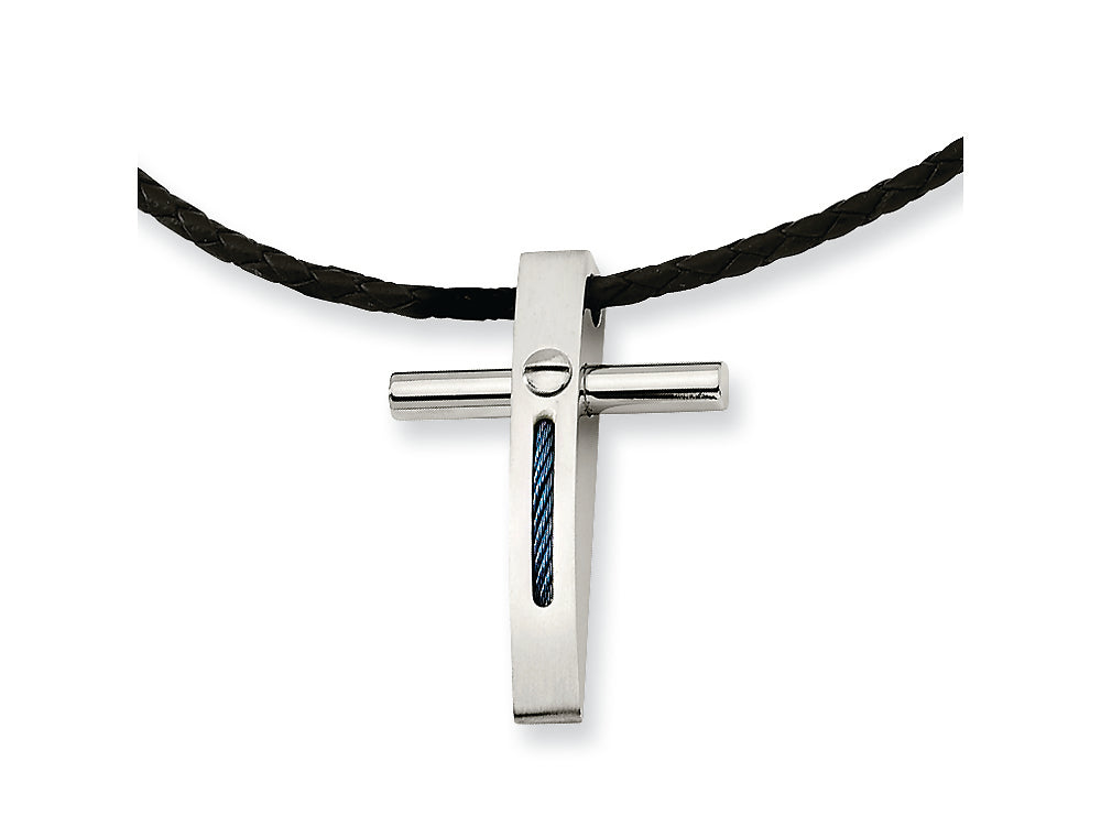 Chisel Stainless Steel Rope Accent Cross Pendant Necklace - 18 inches