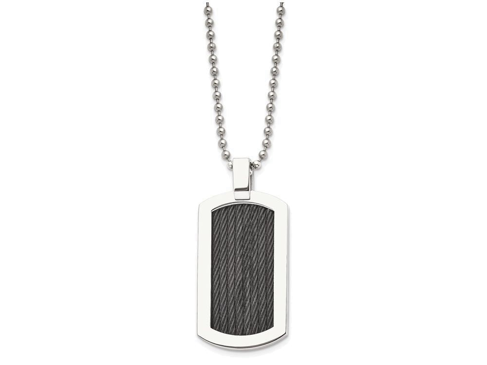 Chisel Stainless Steel Black Cable Dog Tag Necklace - 24 inches