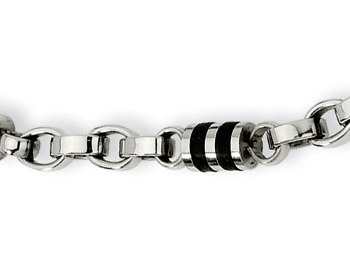 Chisel Stainless Steel and Rubber Accent Barrel Link Necklace - 22 inches