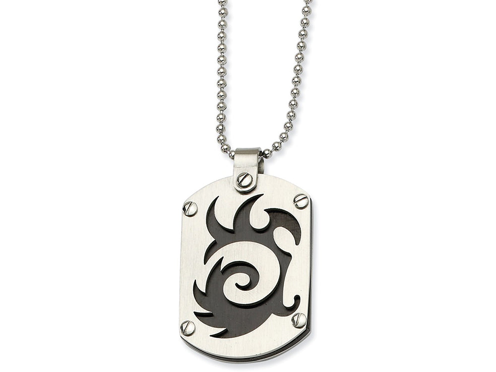 Chisel Stainless Steel Black Ip-plated Swirl Dog Tag Necklace