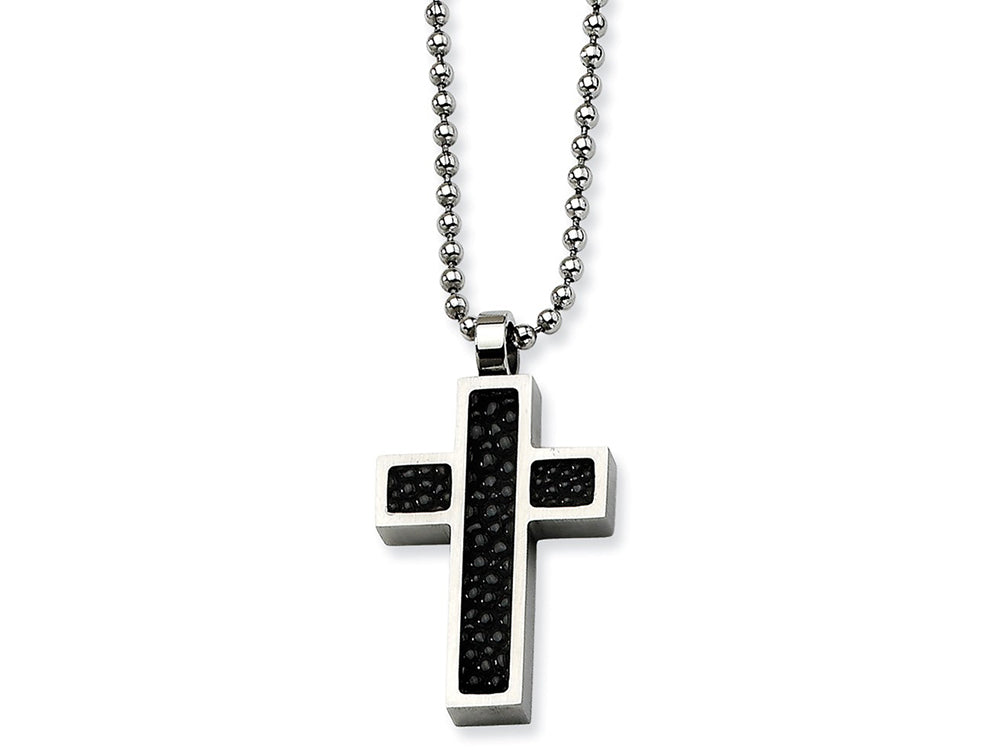 Chisel Stainless Steel Black Stingray Cross Pendant 24in Necklace