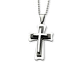 Chisel Stainless Steel Black Acrylic and Polished Cross Necklace