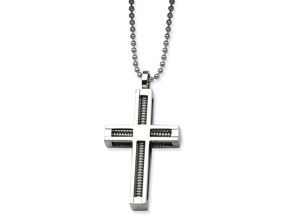 Chisel Stainless Steel Polished Cross Pendant  24in Necklace