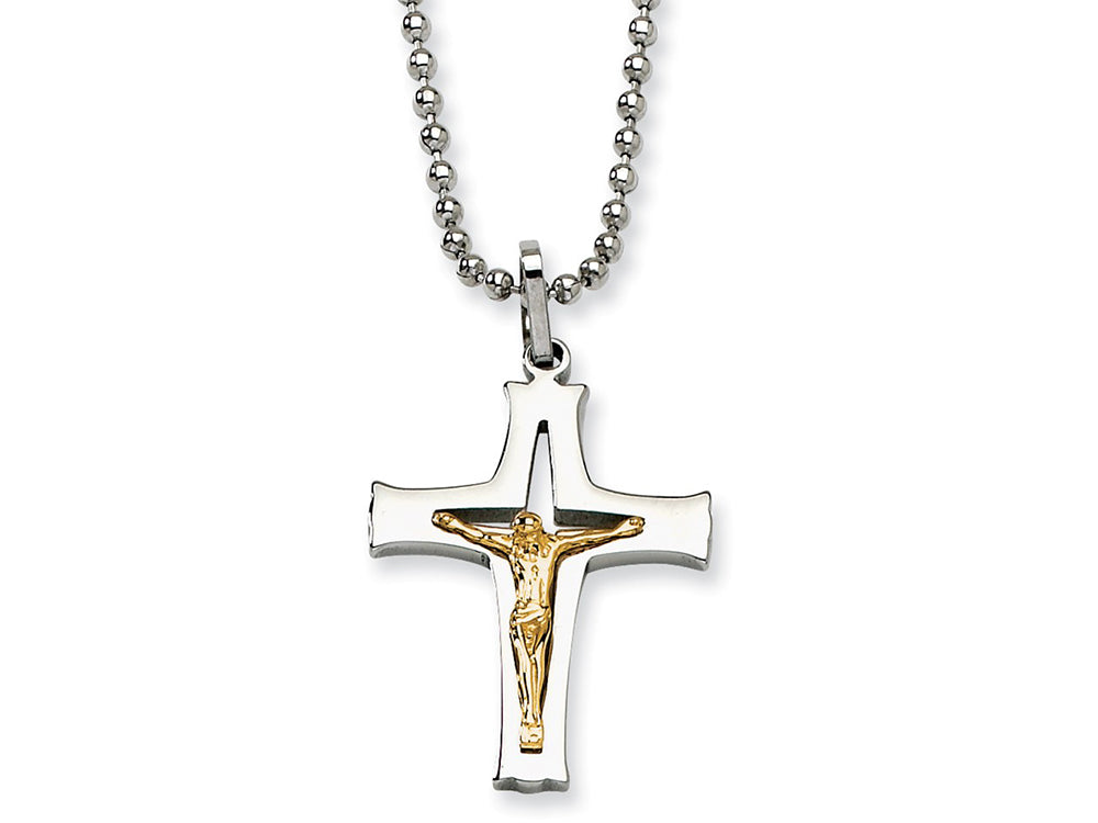 Chisel Stainless Steel 14k Gold Accent Crucifix Pendant Necklace