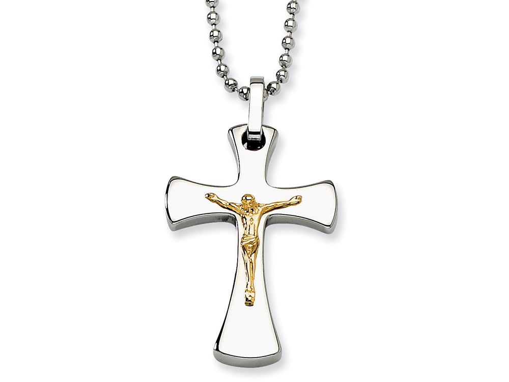 Chisel Stainless Steel 14k Gold Accent Crucifix Pendant Necklace