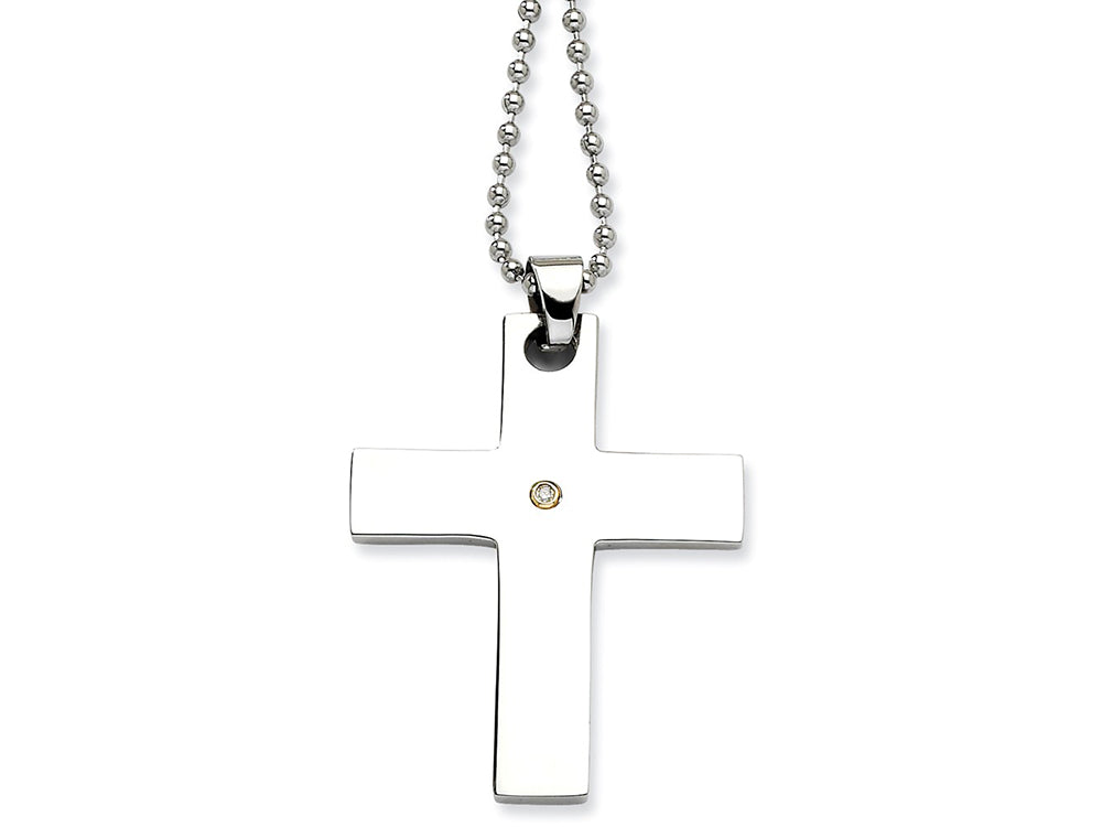 Chisel Stainless Steel 14k Accent W/ 2 Pt. Diamond Cross Necklace