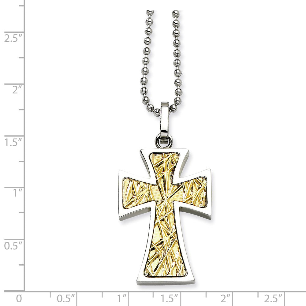 Chisel Stainless Steel 14k Accent Cross Pendant Necklace