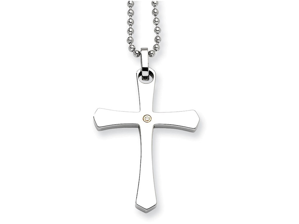 Chisel Stainless Steel 14k Accent W/ 2pt Diamond Cross Necklace