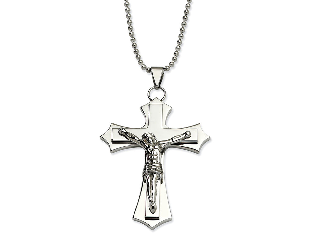 Chisel Stainless Steel Polished Crucifix Pendant 22in Necklace
