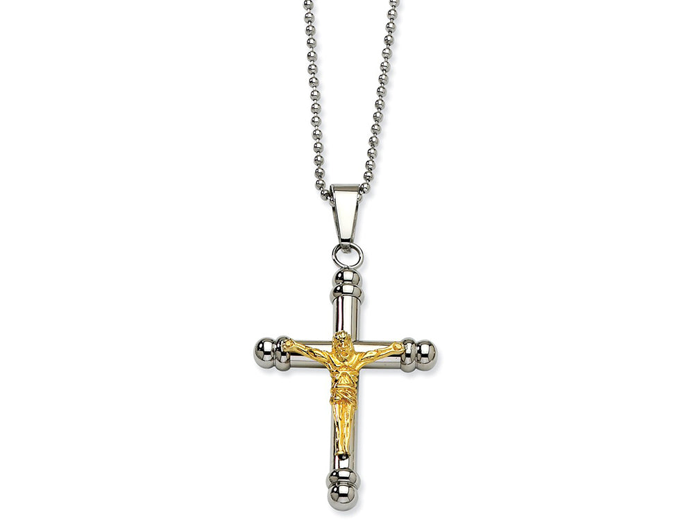 Chisel Stainless Steel Yellow Ip-plated Crucifix Pendant Necklace
