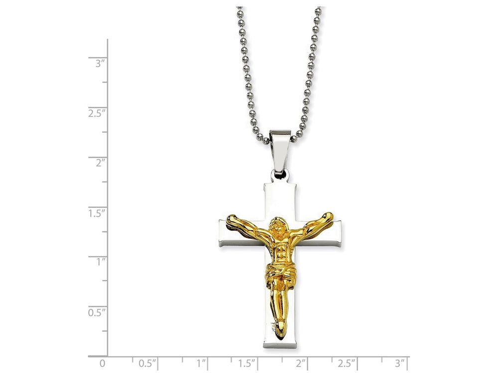 Chisel Stainless Steel Yellow Ip-plated Crucifix Pendant Necklace