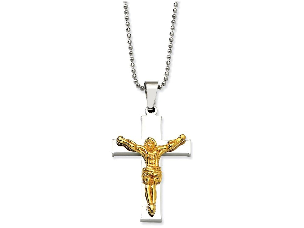 Chisel Stainless Steel Yellow Ip-plated Crucifix Pendant Necklace