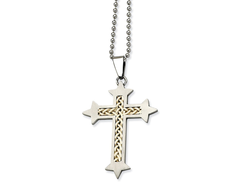 Chisel Stainless Steel Silver Inlay Cross Pendant 24in Necklace