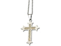 Chisel Stainless Steel Silver Inlay Cross Pendant 24in Necklace