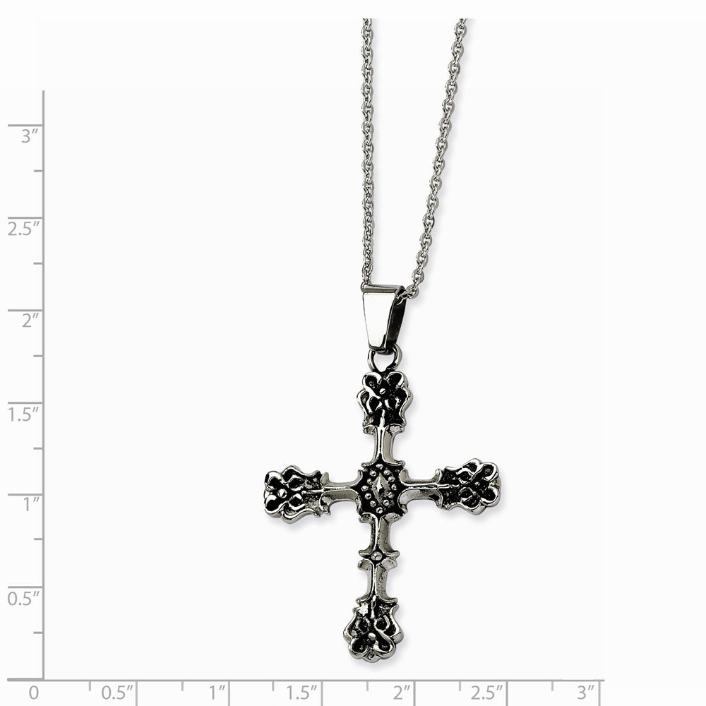Chisel Stainless Steel Antiqued Cross Pendant Necklace