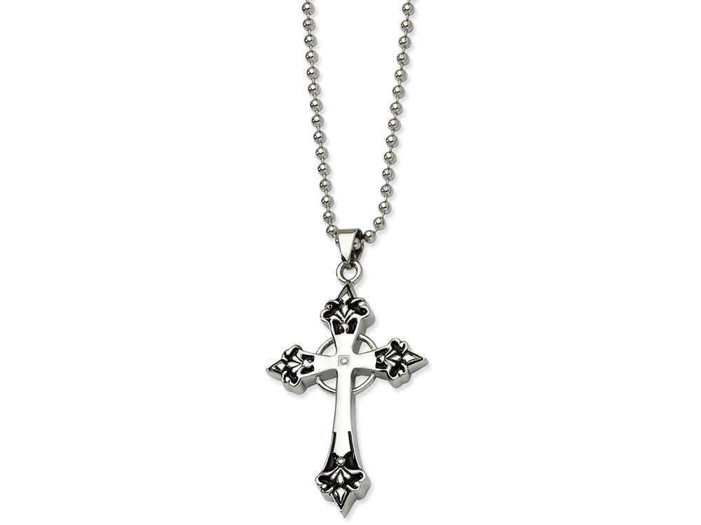 Chisel Stainless Steel Enamel and Diamond Cross Pendant Necklace