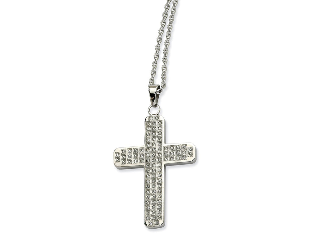 Chisel Stainless Steel CZs Cross Pendant 22in Necklace