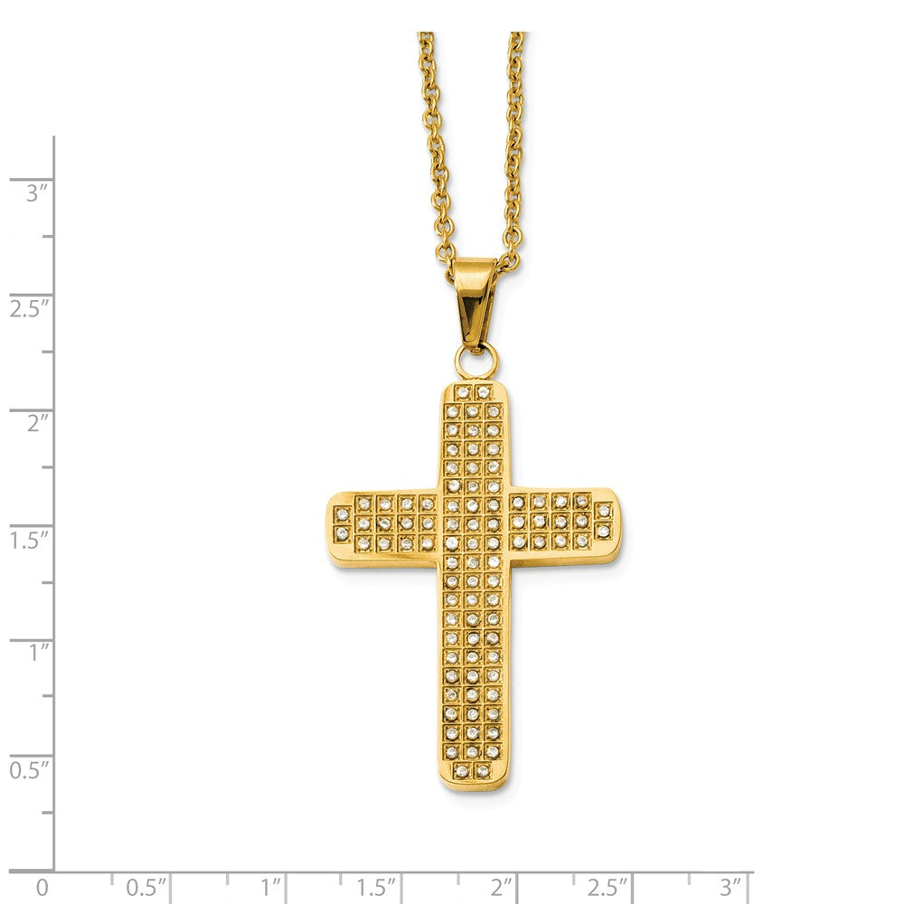 Chisel Stainless Steel Yellow Ip-plated With CZs Cross Pendant Necklace