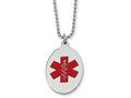 Chisel Stainless Steel Red Enamel Oval Medical Pendant 22in Necklace