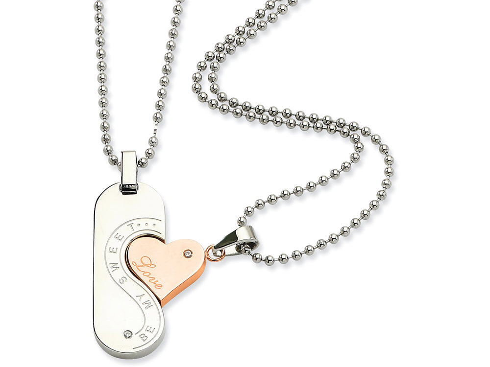 Chisel Stainless Steel Polished and Pink Ip-plated Necklace Set