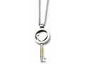Chisel Stainless Steel Gold Ip-plated and CZ Key 22in Necklace