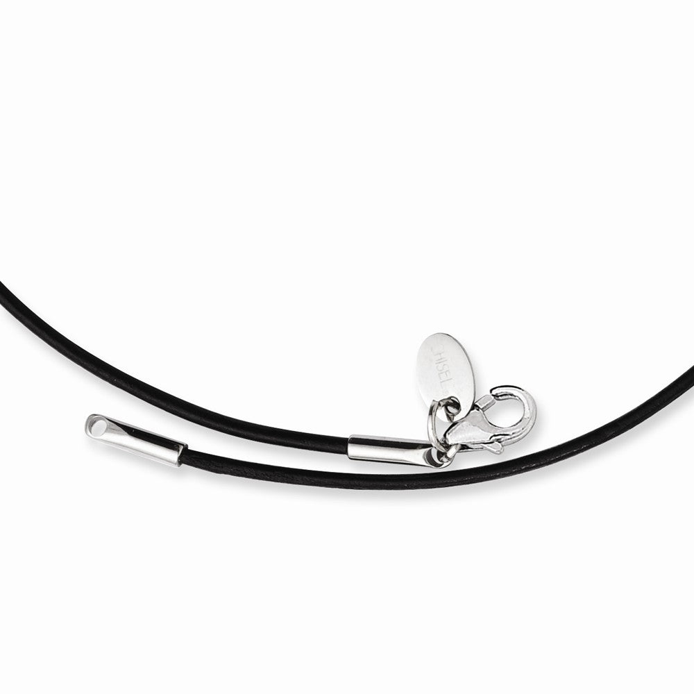 Chisel Stainless Steel Black Leather Cord 18in Necklace