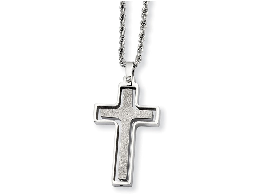 Chisel Stainless Steel Polished and Laser Cut Cross Pendant Necklace