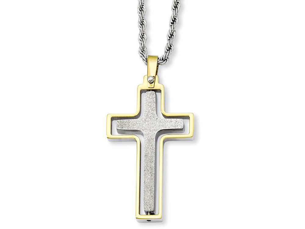 Chisel Stainless Steel Yellow Ip-plated Laser Cut Moveable Cross Necklace