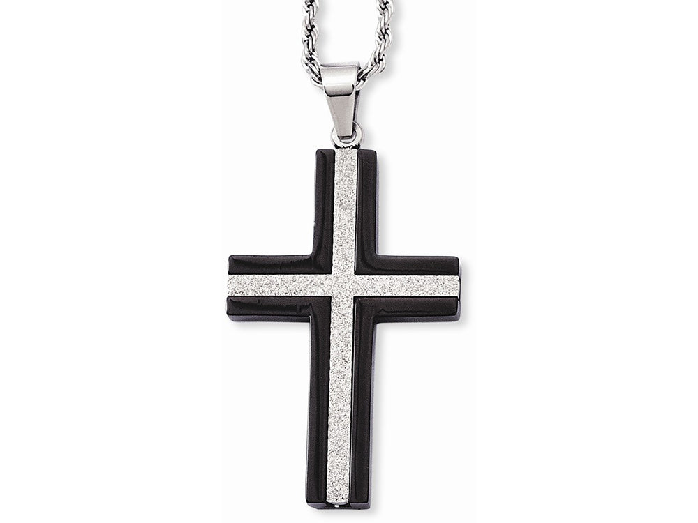 Chisel Stainless Steel Ip Black-plated Laser Cut Cross Necklace
