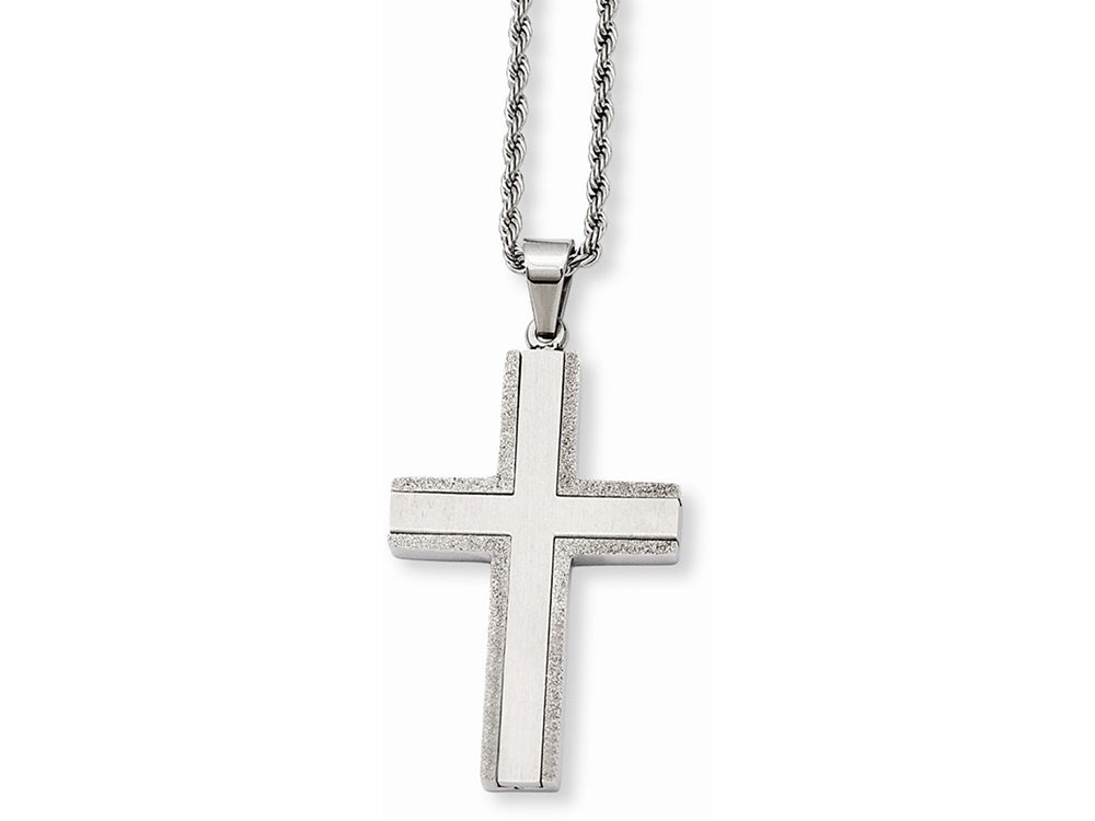 Chisel Stainless Steel Laser Cut Edges Cross Pendant Necklace