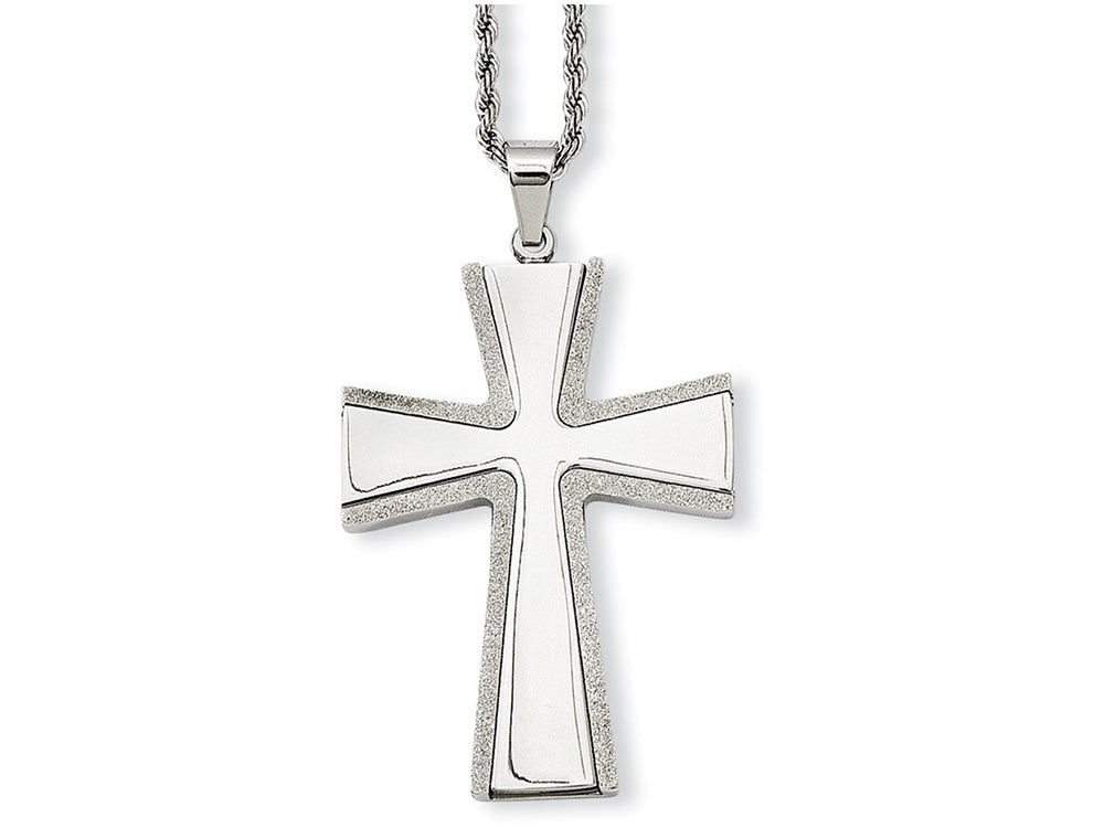 Chisel Stainless Steel Laser Cut and Brushed Cross Pendant Necklace