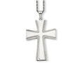 Chisel Stainless Steel Laser Cut and Brushed Cross Pendant Necklace