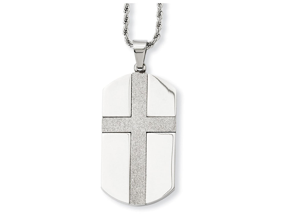 Chisel Stainless Steel Laser Cut Cross Center Dog Tag Necklace