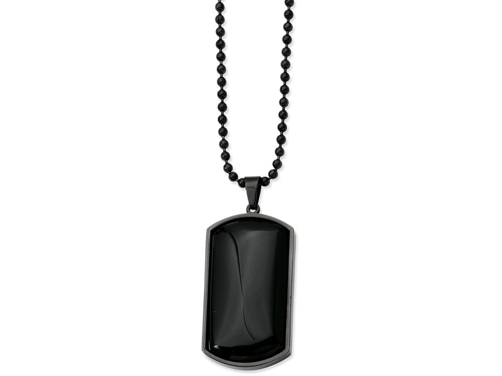 Chisel Stainless Steel Ip Black-plated and Black Agate Dog Tag Necklace