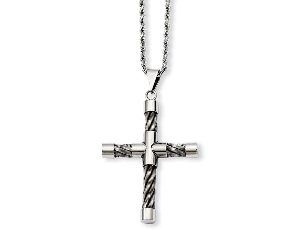 Chisel Stainless Steel Polished and Wire Cross Pendant Necklace