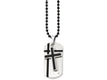 Chisel Stainless Steel Black Enamel Cross and Dog Tag W/cz Necklace