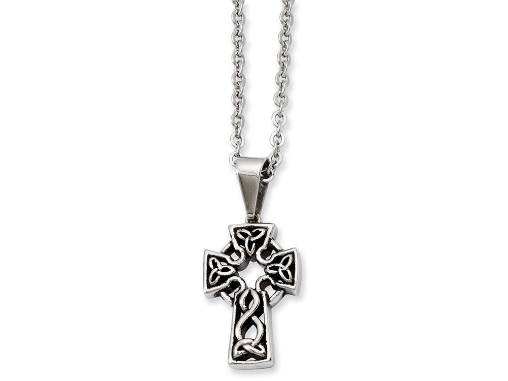 Chisel Stainless Steel Antiqued Cross Pendant Necklace