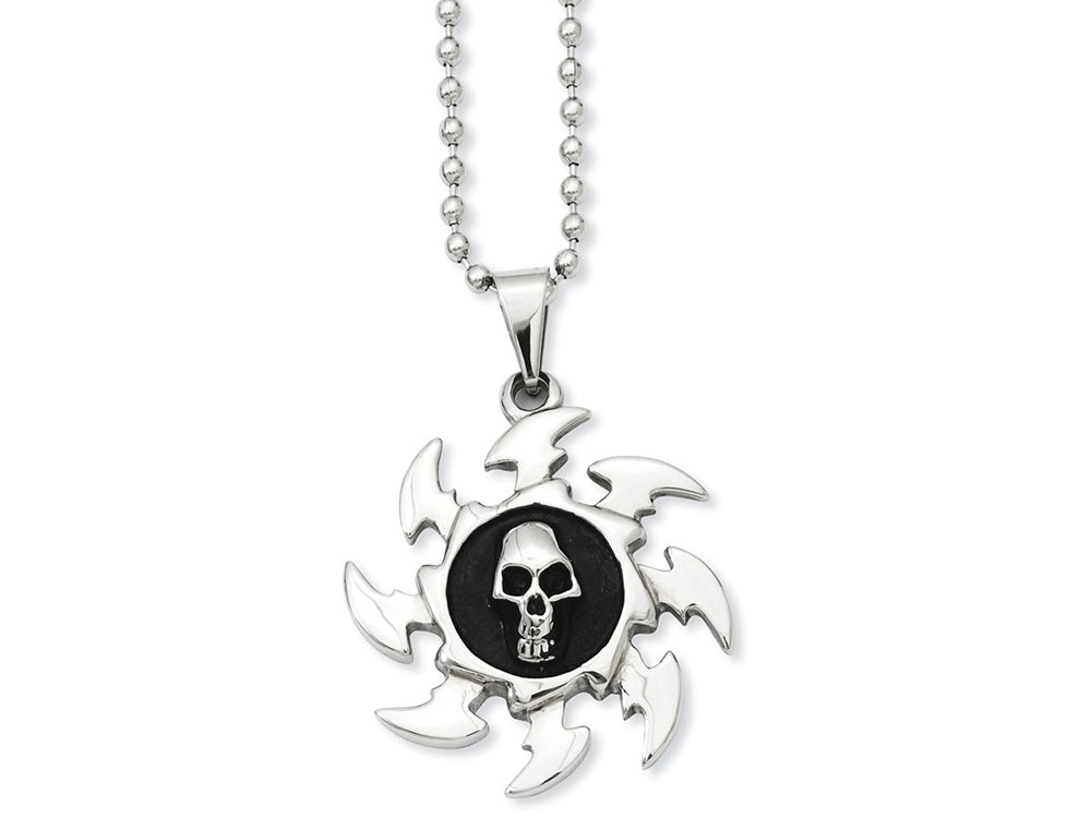 Chisel Stainless Steel Antiqued Saw Blade W/ Skull Pendant Necklace