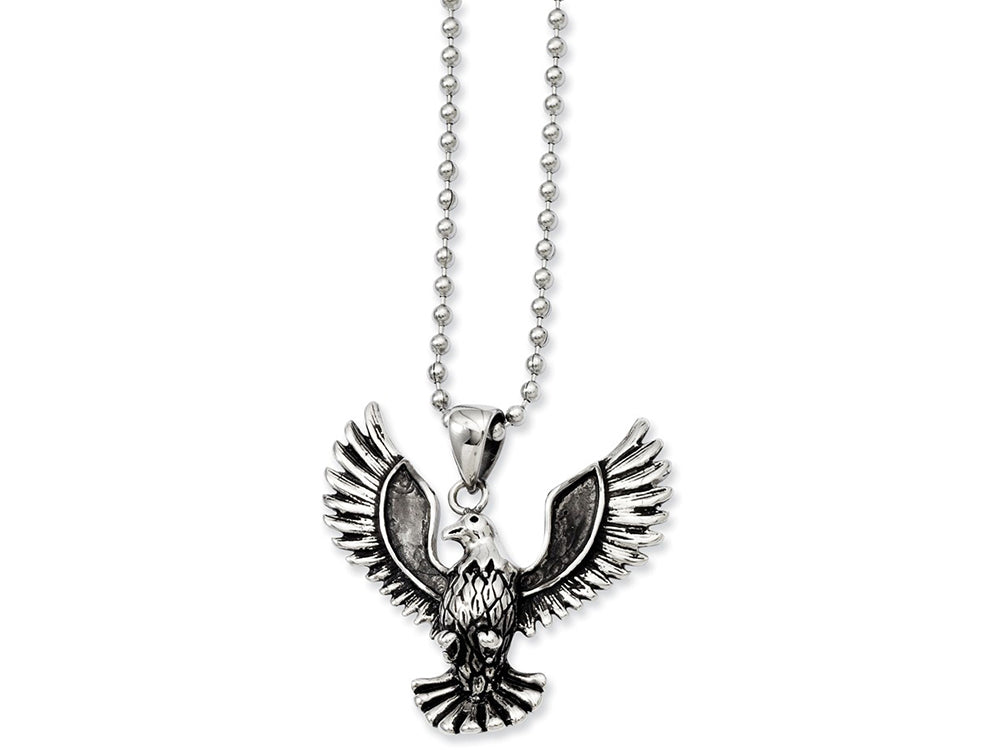 Chisel Stainless Steel Antiqued Screaming Eagle Pendant Necklace