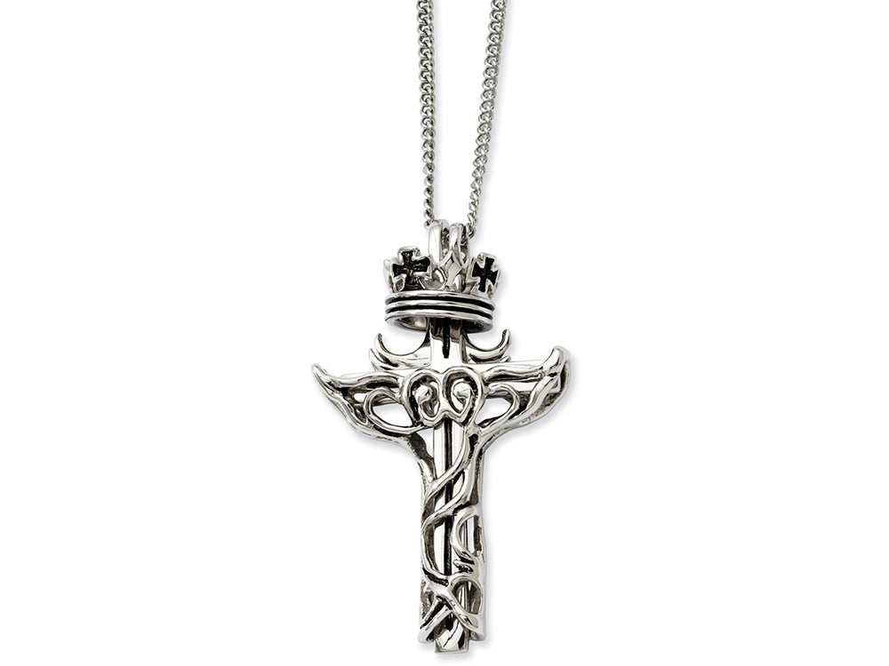Chisel Stainless Steel Enameled Crown and 2 Piece Cross Necklace