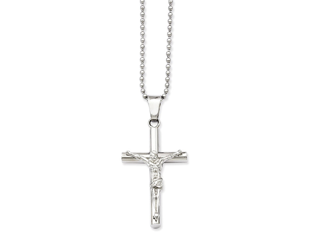 Chisel Stainless Steel Polished Crucifix Pendant Necklace