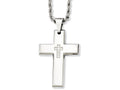 Chisel Stainless Steel Cross With CZs Pendant Necklace