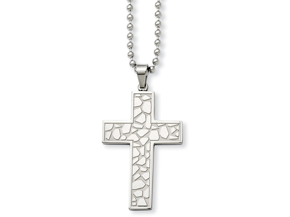 Chisel Stainless Steel Textured Cross Pendant Necklace