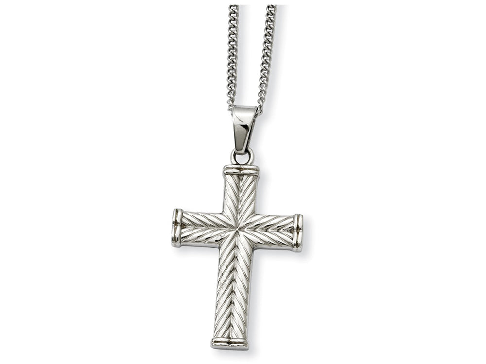Chisel Stainless Steel Fancy Textured Cross Pendant Necklace