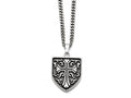 Chisel Stainless Steel Antiqued Cross Shield Pendant Necklace