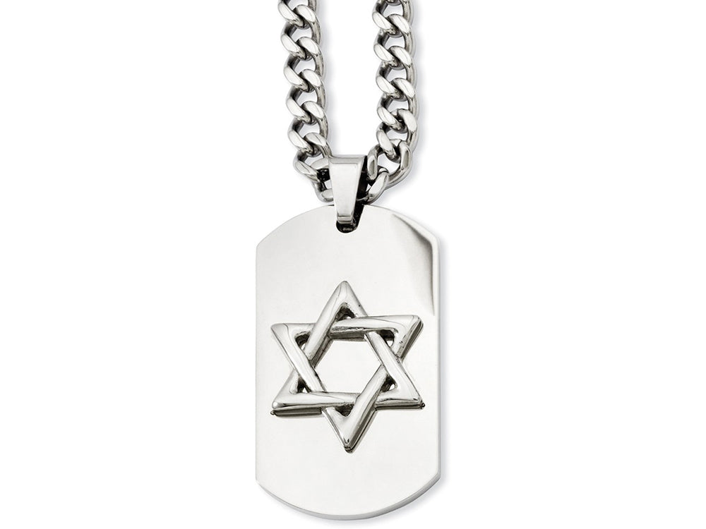 Chisel Stainless Steel Star Of David Dog Tag Pendant Necklace