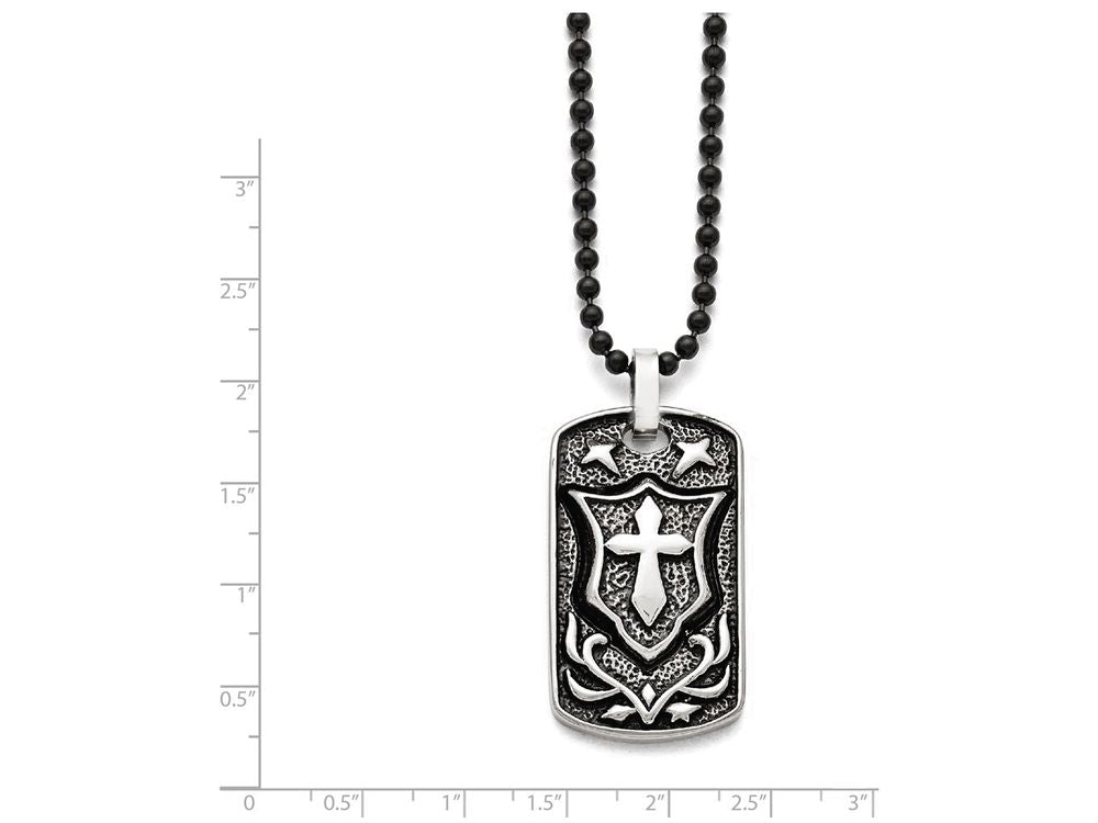 Chisel Stainless Steel Antiqued Cross Dog Tag Pendant Necklace