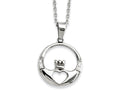Chisel Stainless Steel Claddagh With CZs Pendant Necklace