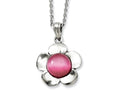 Chisel Stainless Steel Flower With Pink Cat's Eye Pendant Necklace