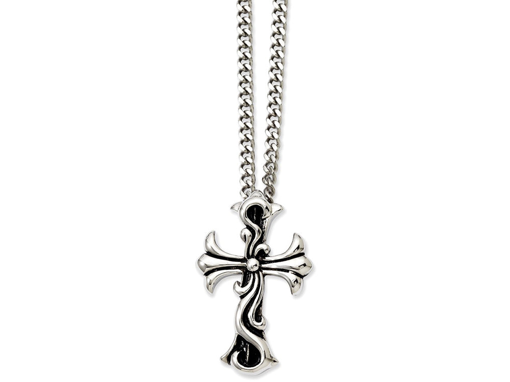 Chisel Stainless Steel Antiqued Fancy Scroll Cross Pendant Necklace
